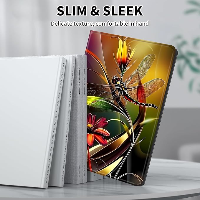 for Kindle Paperwhite Case,6.8" Kindle Paperwhite 11th Generation Case and Kindle Paperwhite Signature Edition,Leather Slim Adjustable Stand Cover with Auto Wake/Sleep,Art Red Dragonfly