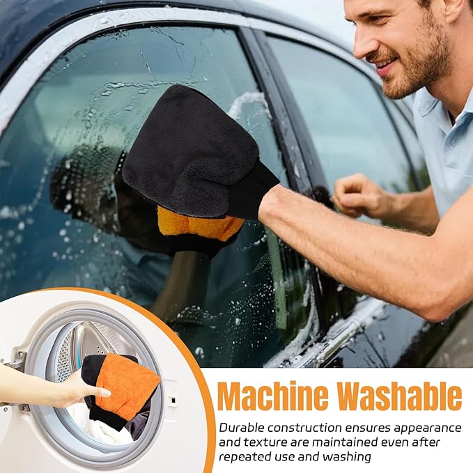 wuyaoyao 2PCS Car Wash Mitts, Soft Coral Fleece Cleaning Glove for Cars Washing, Scratch-Free & Lint-Free, Reusable Microfiber Wash Mitts, Automotive Cleaning Supplies, Car Accessories (Square Glove)