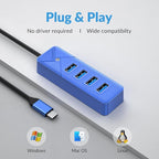 GiGimundo 4-Port USB Hub for Laptop, USB C to USB Hub Multiport Adapter 5Gbps Transfer, USB C Splitter for Laptop, MacBook Pro/Air, iPad Pro, Dell, Chromebook, Keyboard, Mouse, HDD, Blue