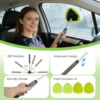 8PCS Windshield Cleaner Tool, Car Windshield Cleaner Tool with Extendable Handle 180° Rotation,Car Window Cleaner with 4 Reusable Microfiber Pads+100ml Spray Bottle+1 Detailing Brush
