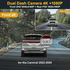 Fitcamx Front 4K+Rear 1080P Dash Cam Adapts for Kia Carnival 2022-2026 (Part No#R0510) LX LXS EX SX Prestige, OEM Style, Dual HD Video, WiFi & APP, Loop Recording, G-Sensor, Easy to Set, 128GB Card
