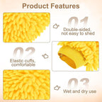 HARFINGTON Premium Chenille Microfiber Car Wash Mitts 9.8" x 7.9" Scratch Free Wash Gloves Absorbent Double Sided Plush Cleaning Drying Mitts for Car Washing Home Yellow