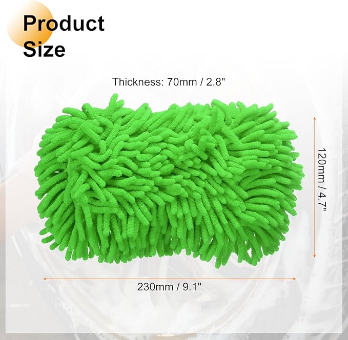 HARFINGTON Car Wash Sponge 9.1" x 4.7" Chenille Microfiber Mitt Scratch-Free Absorbent Scour Scrubber Cleaning Sponge for Washing Detailing on Cars, Trucks, SUV, Boats, RVs, Green