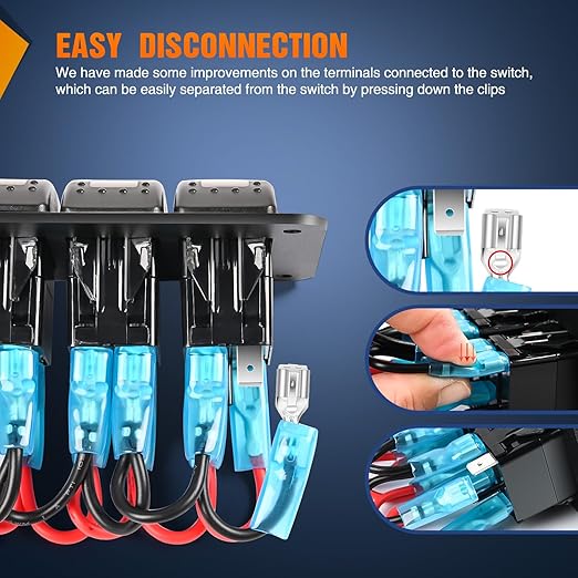 Nilight 6 Gang Rocker Switch Panel with PD Type C and USB Charger Voltmeter 12V SPST ON Off w/Blue Backlit Waterproof Aluminum Toggle Switches for Boats Cars RVs Trucks