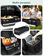 Oasser Trunk Organizer with Cooler Bag 95L, Bearing 110lb No Deformation, Collapsible with Multi Compartments, Removable Insulated Bag, Foldable Lid, Non Slip Bottom, 2 Adjustable Straps (Black&Grey)