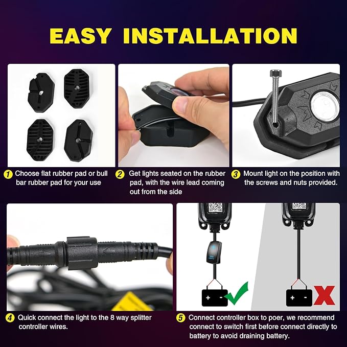 Nilight RGB LED Rock Lights Kit 10 Pods Underglow Multicolor Neon Pod with Remote & Bluetooth App Control DIY Flashing Music Mode Wheel Well Light for Truck ATV UTV RZR SUV