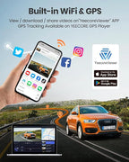 4K Dash Cam Front and Rear, Built-in WiFi GPS, 3" IPS Screen, HDR Night Vision Dash Camera for Cars, G-Sensor App Control, Emergency Lock, Accident Record, Parking Mode, Support 512GB Max