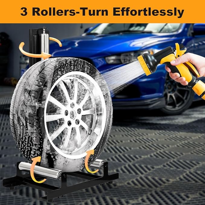 Yeeoy Rolling Wheel Detailing Stand, Heavy Duty Wheel Cleaning Stand, Portable Car Detailing Roller for Wheel Rim Cleaning, Ceramic Coating, polishing Applying Tire Shine & Car Wheel Wash