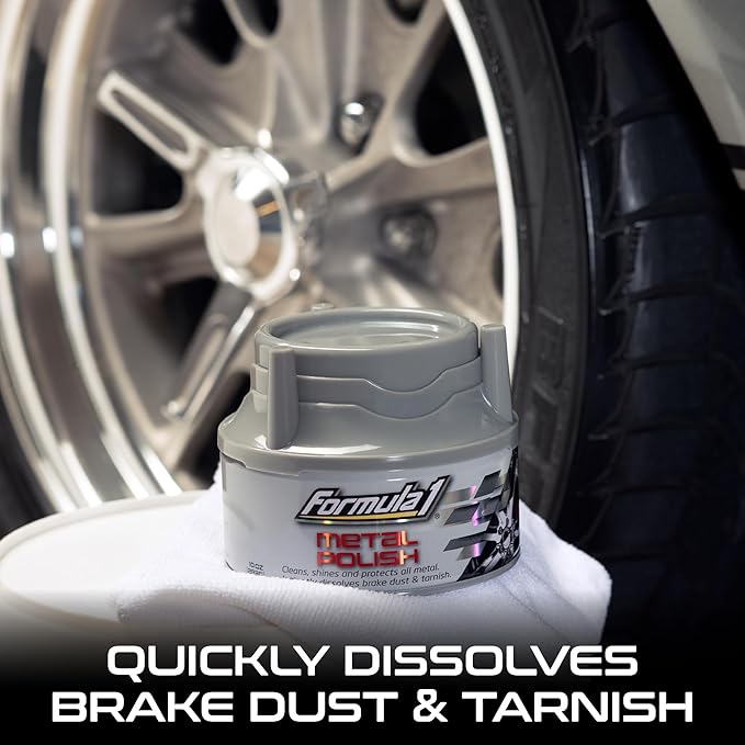 Formula 1 Metal Polish, Wheel Cleaner to Restore Shine to Rims, Grills, Exhaust, and More, Polish for Chrome, Aluminum, and Stainless Steel Surfaces, Car Cleaner for Detailing, 10 Oz