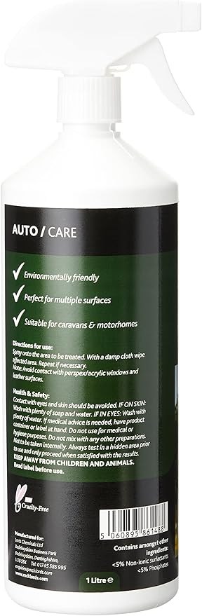 – Black Streak Remover Spray – Fast-Acting Cleaner for Caravans & Motorhomes, Targets Black Marks, Tree Sap, Algae & Grime – Safe on Paint, Plastic & GRP, 1L