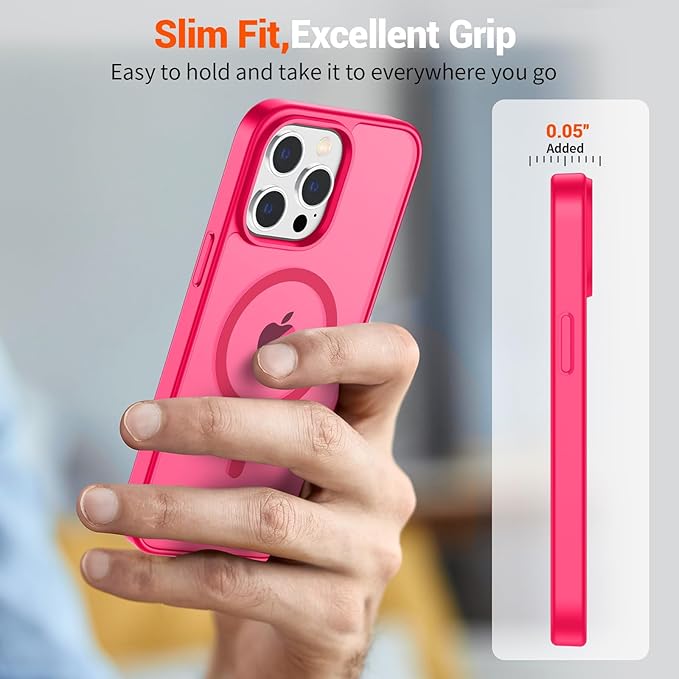 SUPFINE Magnetic for iPhone 15 Pro Max Case (Compatible with MagSafe) (Military Grade Drop Protection) Slim Translucent Matte Shockproof with Anti-Fingerprint Phone Case,Hot Pink