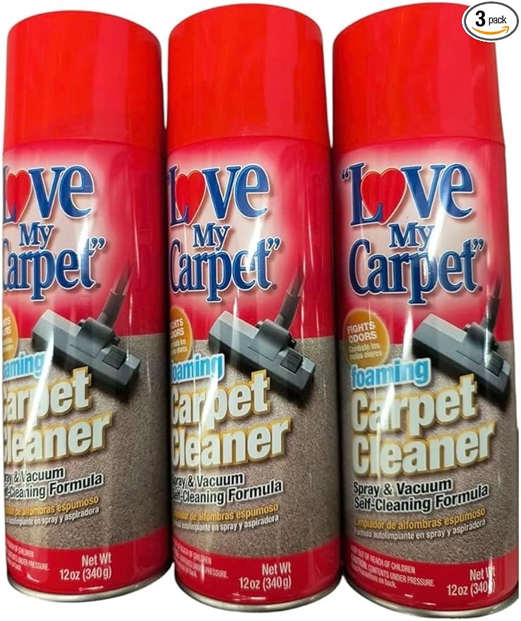 Love My Carpet Foaming Carpet Cleaner, Spray and Vacuum Self-Cleaning Formula, Red, 12 oz, Pack of 3