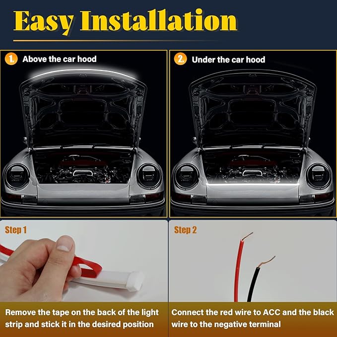 DIBMS 71-inch High-Brightness Car Hood Gap LED Light Strip - Daytime Running Lights Universal Auto Exterior Decor Accessories (Red)
