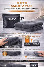 Microfiber Car Drying Towel 2 Pack, Ultra Absorbent Car Cleaning Cloth, Scratch Free & Streak Free Car Drying Towels for Cars, Trucks & Bikes – 30x40 cm (12x16 Inch) Grey