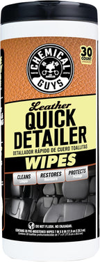 Chemical Guys Leather Cleaning Quick Detailer Wipes (Works on Natural, Synthetic, Pleather, Faux Leather and More) On The Go Car Care Accessory (30 Ct)