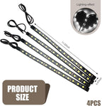 4 PCS Car LED Strip Lights, 5050-15SMD High Brightness Flexible Lamp Strips, IP67 Waterproof 12V DC Bulb with Back-Adhesive, Universal Ambient Lighting for Cars Motorcycles Boats (White)