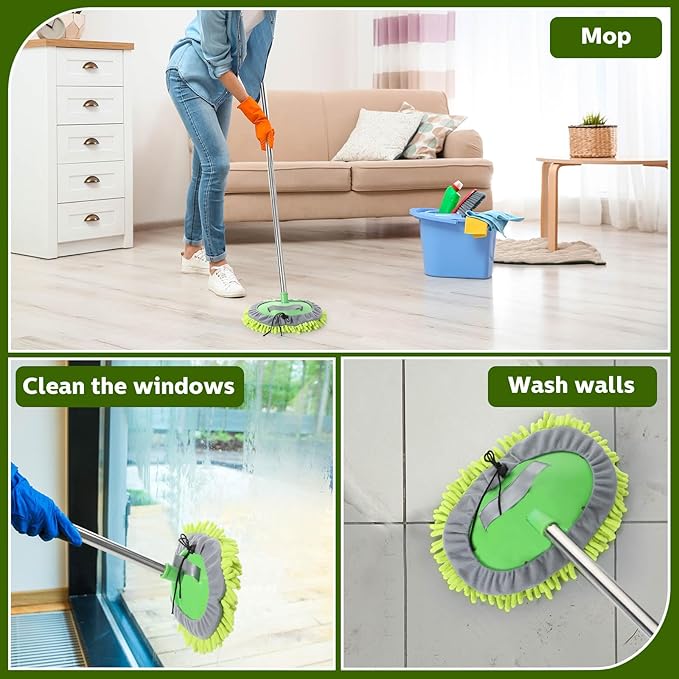 Tallew 5 Pcs Car Wash Mitt Kit, Car Clean Brush Not Included, Microfiber Mitt Clean Detail Cleaning Tools Truck Washing Chenille Scratch Free Replacement Kit for Auto RV Pickup Bus(Green)