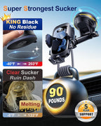 YRU True Military-Grade [360° Rotation Suction] 2026 Ultimate Car Phone Holder Mount 【90+LBS Safest Strongest & Patent Certs】 Dashboard Windshield Vent for iPhone 17 16 Pro Max Samsung,Blue Black