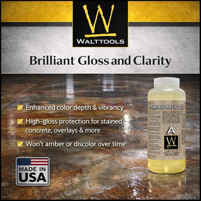 Polyaspartic 85 High Solids Topcoat Coating System - 15 Gallon Kit - Clear Coating Gloss Finish - Easy-to-Use-Non-Yellow, Abrasion, & Scratches-Long work time.