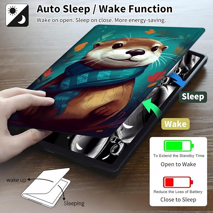 for Kindle 10th Generation Case 2019 Released 6",PU Leather Cute Slim Folio Adjustable Stand Smart Cover with Auto Wake/Sleep Case for 6 Inch Kindle 10th Gen 2019,Cute Otter Green