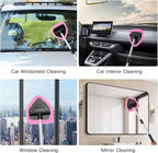 Qydipclin 10pcs Windshield Cleaner Tool, Car Window Cleaning Wash Kit with 4 Reusable Microfiber Pads 1 Spray Bottle and Extendable Handle Auto Glass Wiper Kit, Pink