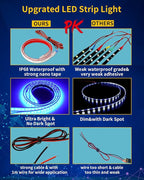 Blue Led Strip Lights,24inch 12V Car LED Strip Light IP68 Waterproof Cuttable for Car Motorcycles Boat Golf Cart Truck Cargo Home Decoration with Strong Nano Tape,(4PCS)