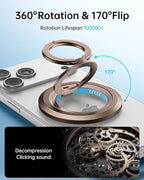 SYNCWIRE for MagSafe Ring Phone Holder, 360° Rotation Magnetic Cell Phone Grip Dual-Sided Magnets Phone Ring Kickstand Compatible with iPhone 17 16 15 14 13 12 Pro Max MagSafe, Android, Samsung etc.