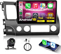 [4+128G] Android 15 Car Radio Stereo for Honda Civic 2006-2011 with Wireless CarPlay & Android Auto, 10.1 Inch in-Cell Screen Car Auido with AHD Backup Camera GPS WiFi FM RDS Radio EQ SWC