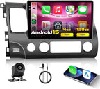 [4+128G] Android 15 Car Radio Stereo for Honda Civic 2006-2011 with Wireless CarPlay & Android Auto, 10.1 Inch in-Cell Screen Car Auido with AHD Backup Camera GPS WiFi FM RDS Radio EQ SWC