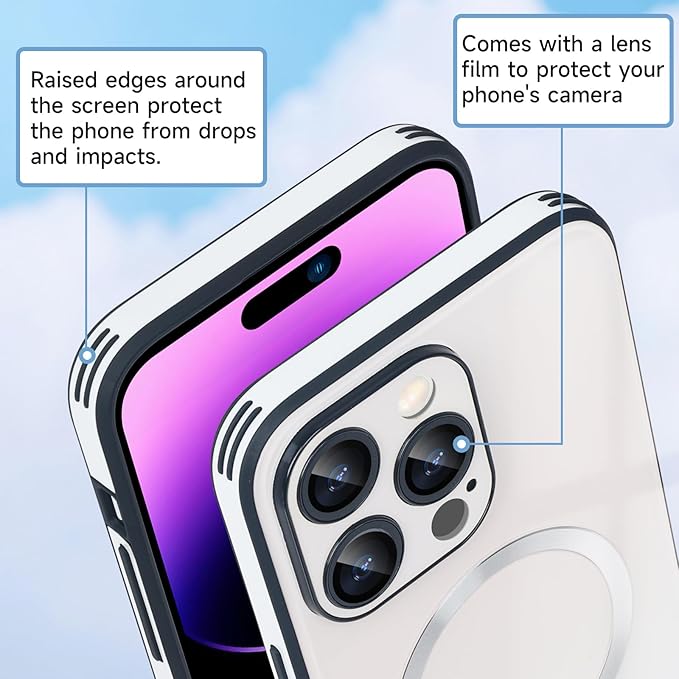 Guppy Compatible with iPhone 13 Pro with MagSafe Case, Magnetic Gradient Case with MagSafe Charging, Gradient Glass Back Cover with Lens Film-White