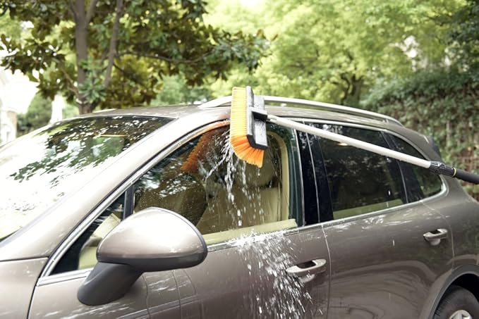 CARCAREZ 15" Flow-Thru Bi-Level Car Wash Brush Head Fits for RV Cleaning with Feather-Tip Bristles Orange