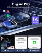 Wireless CarPlay Adapter & Android Auto Dongle, Dual Mode Wired to Wireless Converter, 5.8GHz Fast WiFi, One-Touch Smart Button, Auto-Connect, Plug & Play for Car Stereo