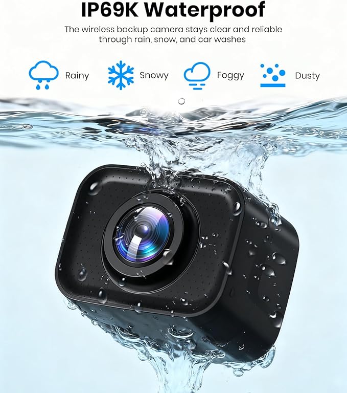 AUTO-VOX W12 Wireless Backup Camera: 5“ 1080P Dual-Channel Monitor Powered by USB Boost Cable, Easy Installation, Stable Transmission Signal, IP69K Waterproof Night Vision, for Car, SUV, Truck, Pickup