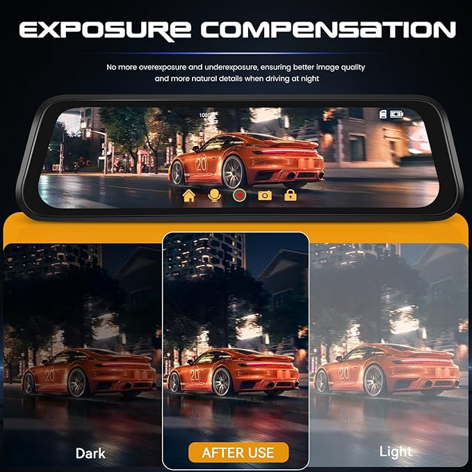 9.66 Inch IPS Mirror Dash Cam 1080P Front 480P Rear Dual Lens Touch Screen Dash Cam Front and Rear 150° Wide Angle Night Vision Loop Recording Reverse Assistance Motion Detection