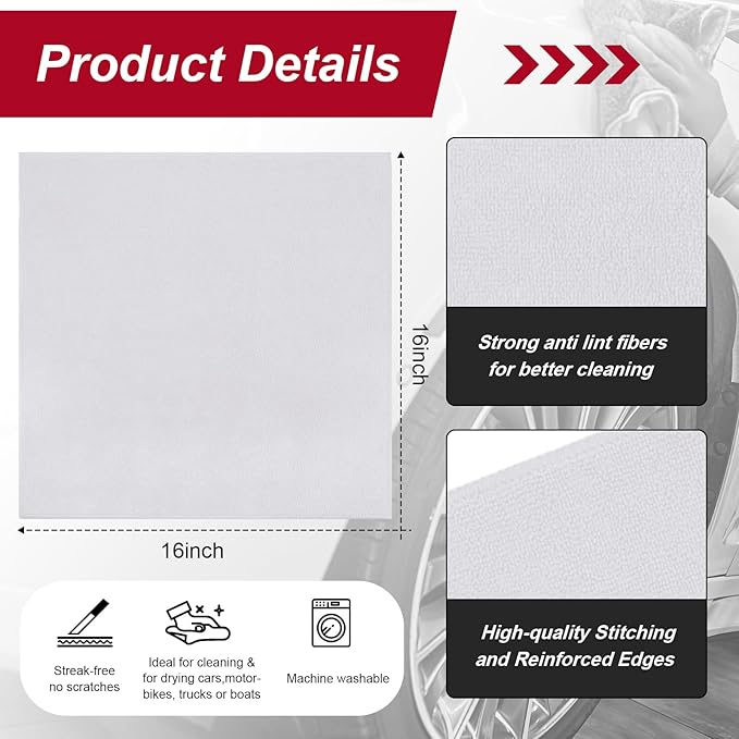 Oudain 200 Pcs Microfiber Cleaning Cloth 16x16 Inch Microfiber Towels for Car Ultra Absorbent Cleaning Rags Reusable Lint Free Streak Free Detailing Towel for Car Washing Drying Dusting (White)