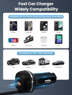 All-in-One Wireless Carplay & Android Auto Adapter with Fast Car Charger - 3 in 1 Cable for Stable Voltage, Enhanced Carplay/Android Auto Data. 48W, Dual USB C & A Ports