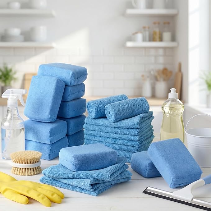 HunnmingRe 24 Pcs Microfiber Applicator Pad Kit Include Non Scratch Car Wash Sponge and Cleaning Cloth Microfiber Towels Premium Wax Foam Applicator Pads for Car Drying, Detailing, Buffing