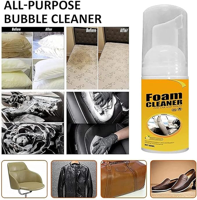 Multi Purpose Foam Cleaner for Car and House Lemon Flavor,All-Purpose Household Cleaners Concentrate,Strong Decontamination,Anti-Aging Cleansing Automotive Spray (250ml)