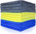 SAIU Microfiber Cleaning Cloths 16x16 in Grey/Blue/Yellow Higher Absorency 12 Pack, Car Washing Cloth Dry Dust Polish Multiple Uses