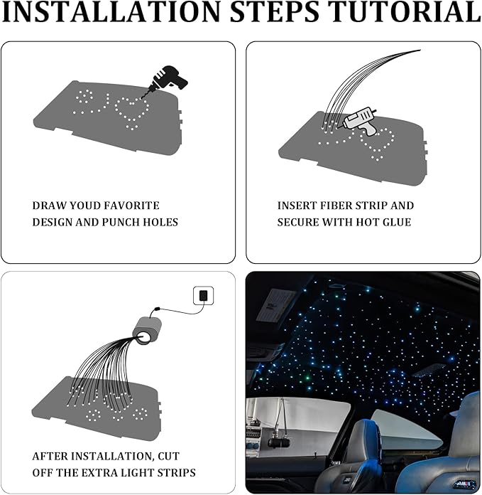 6W Small Size Starlight Headliner Kit, 350pcs*9.8ft Fiber Optic Car Ceiling Lights with Twinkle & Music Sync, APP & Remote Control Control for Car/Home Decoration, RGBW Starlight Engine