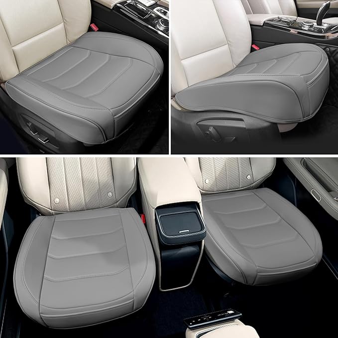 BOPUOVRE Car Seat Cover for Luxury & Comfort - PU Leather, Anti-Slip, Full Wrap Protection with Storage Pocket for Bottom Cushion - Universal Fit for 95% of Vehicles (Gray,1 Piece)
