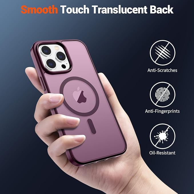 SUPFINE Magnetic for iPhone 15 Pro Case (Compatible with MagSafe) (Military Grade Drop Protection) Translucent Matte Shockproof Phone Case, Wine Red