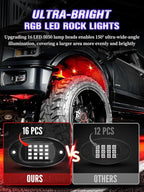 10 Pods RGB LED Rock Lights with APP/RF Remote Control High Brights Waterproof Underglow Multicolor Zone Neon Exterior Rock Lights for 12V Trucks Jeep UTV ATV RZR Offroad Pickup SUV Accessory