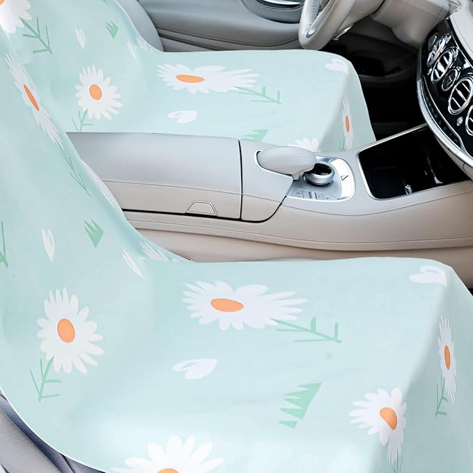 Hahafelt 2 Pack Car Seat Towel Covers with Storage Bag, 63 x 32 Inch Universal Non Slip Waterproof Sweat Protector for Car Truck, Gym Swimming Running, Machine Washable (Daisy)