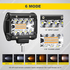 5D 52'' inch Straight LED Light Bar + 4'' inch White/Amber Yellow LED Pods Strobe Light Driving Fog Light Spot Flood Combo Beam Offroad Lighting with Switch Wiring Harness for Truck Pickup ATV