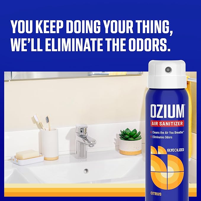 Ozium Air Sanitizer Spray - Room Odor Eliminator for Home, Car, and Office - Citrus Air Cleaner - 3.5 oz - 2 Pack