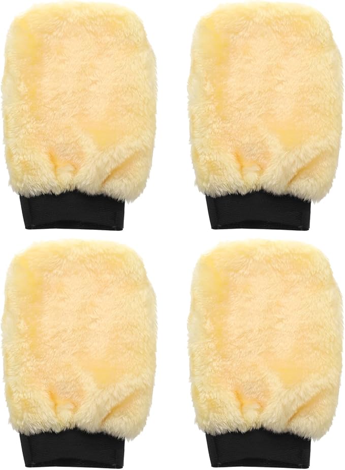 HARFINGTON 4pcs Car Wash Mitts 9" x 5" Scratch Free Wash Gloves Absorbent Double Sided Plush Cleaning Drying Mitts for Car Washing Home Clean Yellow