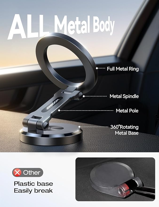 JOYROOM Fits iPhone 16/16 Pro Max MagSafe Car Mount, [All Metal & 360° Adjustment] Magnetic Phone Holder for Car with N55 Strong Magnets, Car Mount for iPhone 16 15 14 13 12 & MagSafe Case, Space Gray