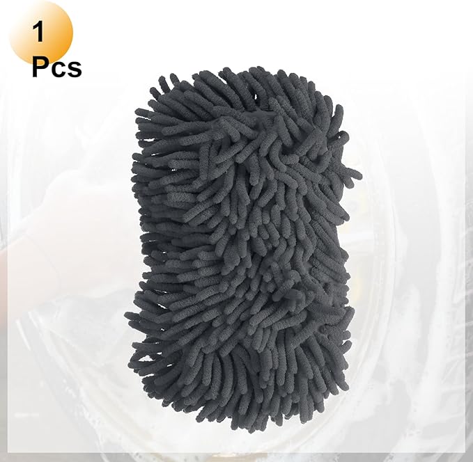 HARFINGTON Car Wash Sponge 9.1" x 4.7" Chenille Microfiber Mitt Scratch-Free Absorbent Scour Scrubber Cleaning Sponge for Washing Detailing on Cars, Trucks, SUV, Boats, RVs, Gray