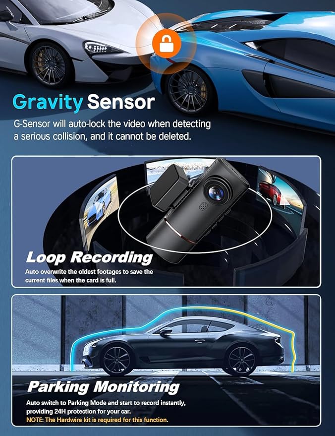 3 Channel 4K Dash Cam Front and Rear Inside, Built-in 5G WiFi,4K+1080P+1080P Dash Camera with 64GB Card,3.16” IPS Screen,Loop Recording, G-Sensor, 24H Parking Monitor, Night Vision(Rose Gold)